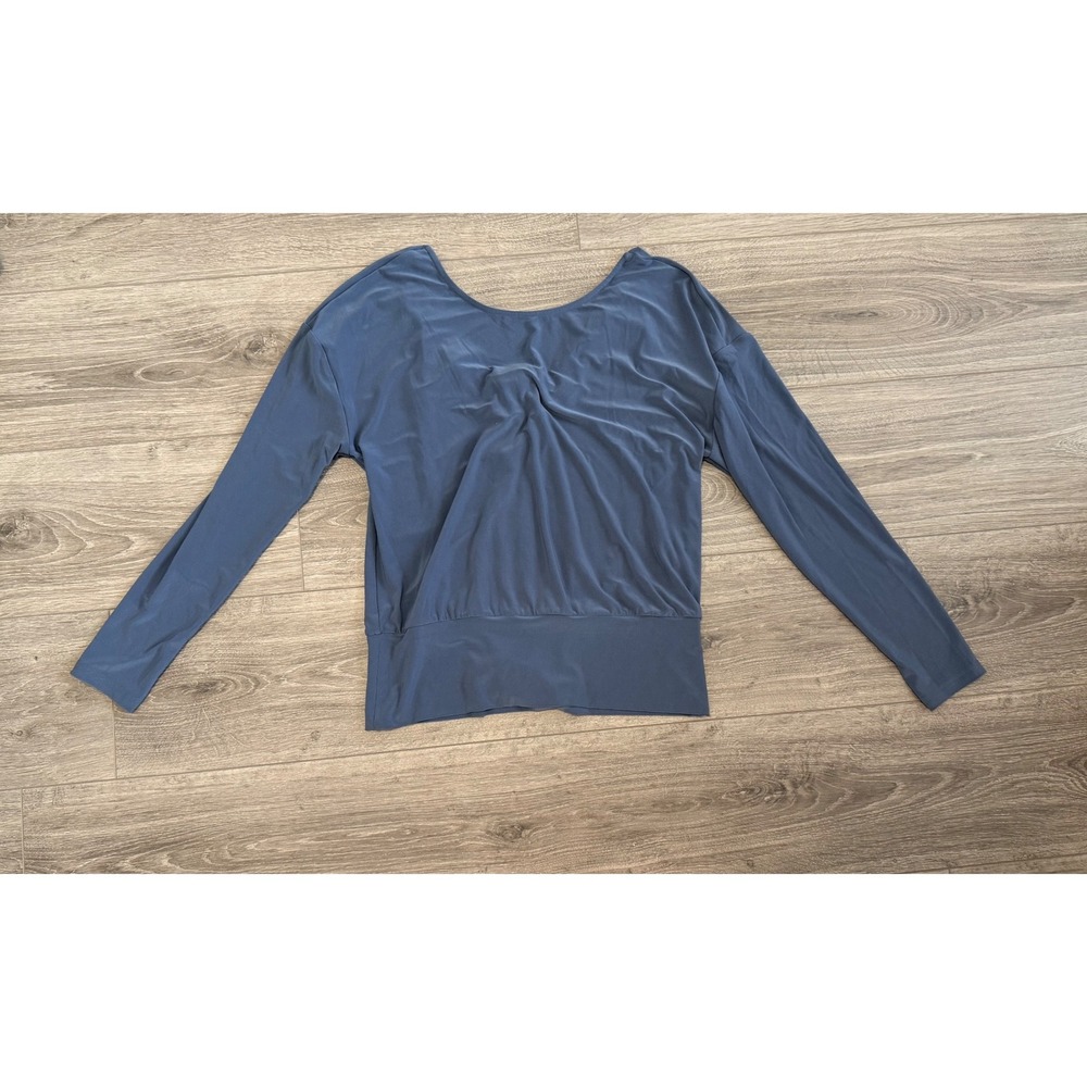 White House Black Market Long Sleeve Tie Back Top Women's Blue Scoop Neck Blouse